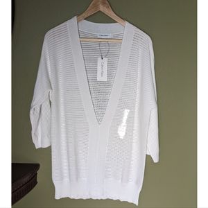 Calvin Klein white cotton deep v neck sweater